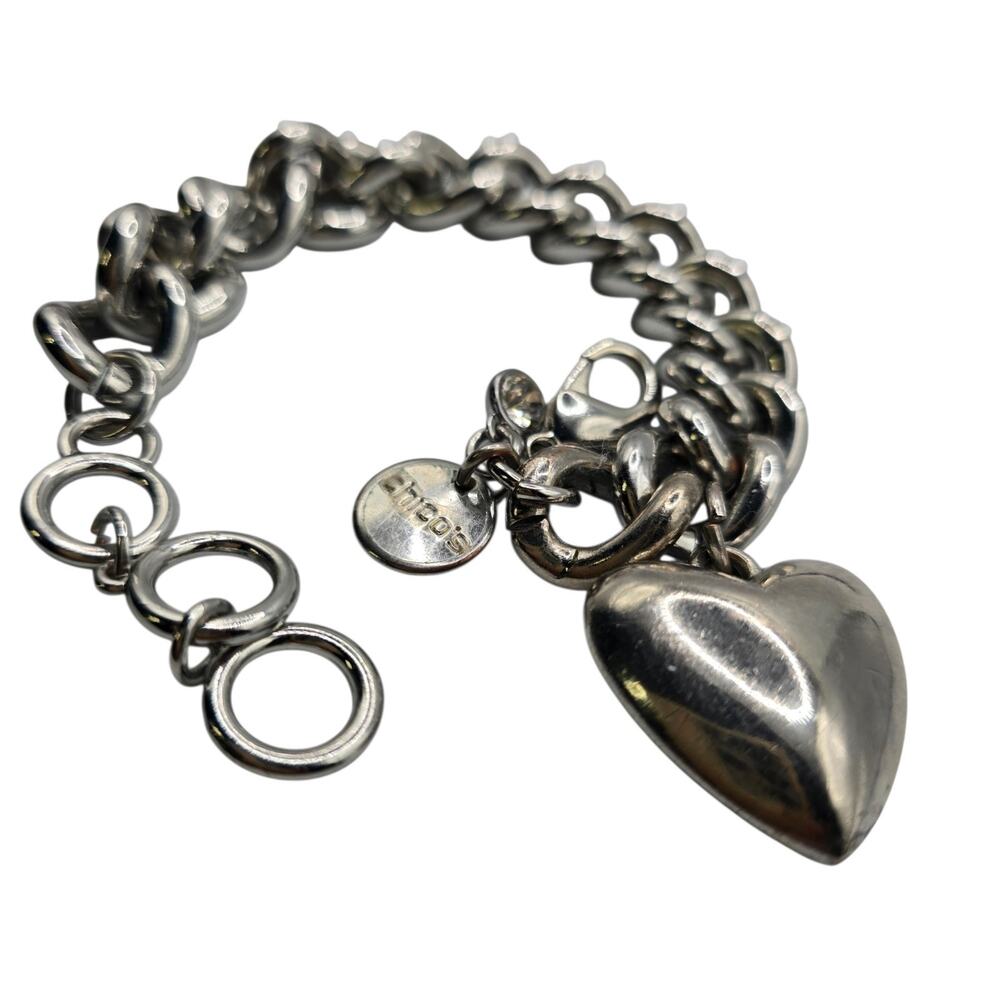 Bracelet Chico's Puffy Heart Charm Chunky Heavy Chain Adjustable 6.5" SKU 3275